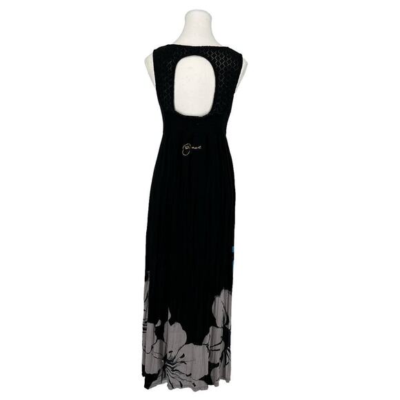 Desigual‎ Maxi Dress Septiembre Crochet Back Colorful Floral Black Medium - Picture 5 of 10